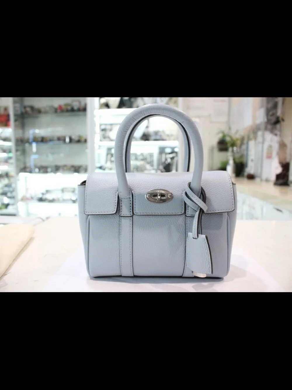 Mulberry Light Blue Leather Top-Handle Satchel with Detachable Strap